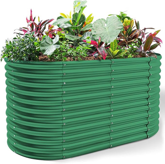 Land Guard 6x3x3ft Oval Galvanized Raised Garden Beds, Large-Capacity Metal Planter Box Outdoor, Durable Deep Raised Garden Bed 3ft Tall, Raised Beds for Gardening Vegetables, Forest Green - Bloomnest