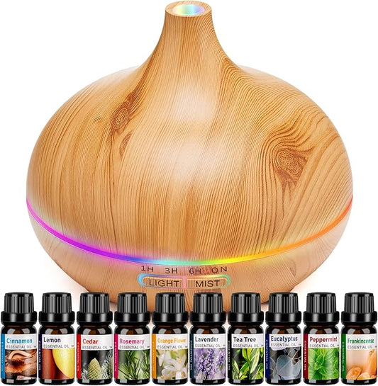 HLS Aroma Diffusers for Essential Oils Large Room with 10 Essential Oils,Ultrasonic Aromatherapy Diffuser for Home Bedroom, Cool Mist Humidifier Vaporizer - Bloomnest