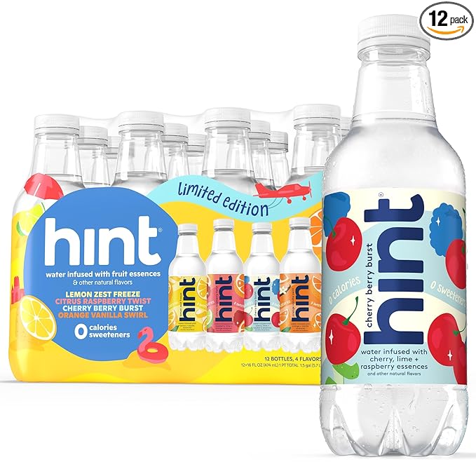 Hint Fruit-Infused Bottled Water, Summer Classics Variety Pack - Sugar Free Flavored Water with Zero Calories, Natural Fruit Essences, and No Artificial Sweeteners - 16 Fl Oz (Pack of 12) - Bloomnest