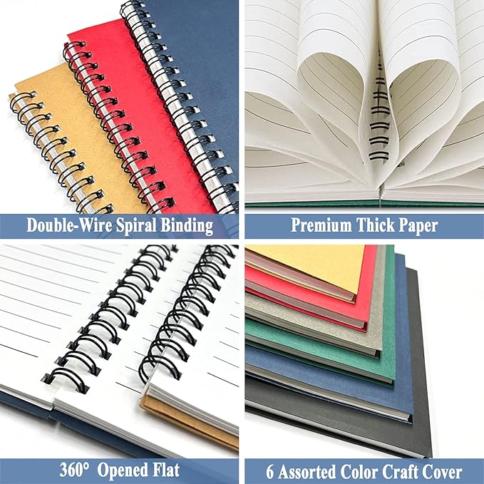 GINMLYDA 12Pack Small Spiral Notebook A5, 8.25x5.5” 120 Lined Pages Wide Ruled Spiral Journal Bulk Blank Kraft Cover Spiral Bound Notebook & Writing Pads for Home Office Meeting Work Note Taking - Bloomnest