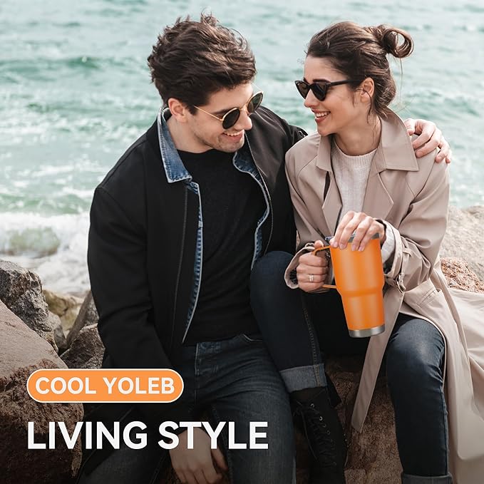 30 oz Tumbler with Handle and Lid, Stainless Steel Tumblers Bulk Double Wall Vacuum Insulated Travel Mug Leak Proof Cup Keep Drinks Cold and Hot Orange, 4 Pack