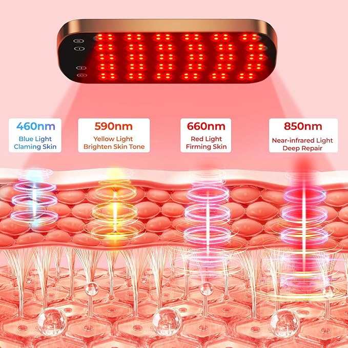 Red Light Therapy Panel, 460/590/660/850nm 4-Color Light Mode, 120 LEDs Facial Infrared Light Therapy Devices with Lighted Makeup Mirror, Timer, Portable Red Light Therapy for Face, Body, Pain Relief Morfone