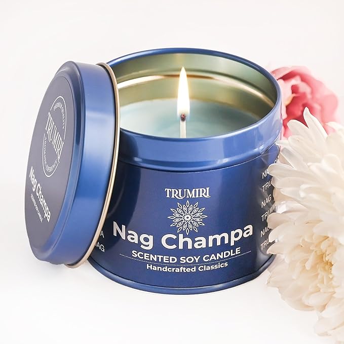 Nag Champa Candle for Home Scented - 5oz Natural Soy Clean Organic Non Toxic - for Aromatherapy Meditation Spiritual Gifts Bathroom Kitchen - Long Lasting Heavily Scented - Velas Aromáticas TRUMIRI