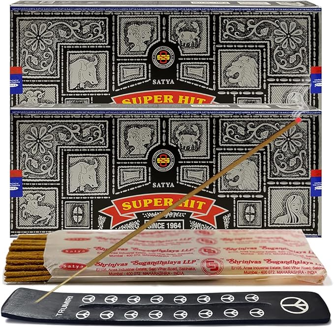 TRUMIRI Incense Stick Holder Bundle with Satya Super Hit 100g Incense Sticks - Pack of 2 (Approx 200 Sticks) - Bloomnest