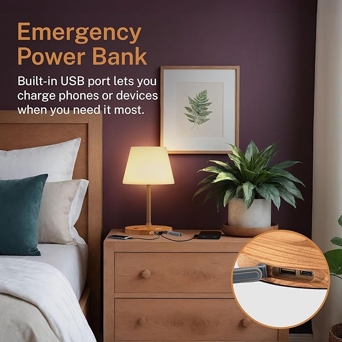 Cordless Lamp, 5000mAh Battery Operated Rechargeable Table Lamp with Power Bank, Touch Dimmable 3 Color Temperatures, IP44 Waterproof Shower Lamp for Kitchen, Bathroom, Indoor Or Outdoor Use 9.6in - Bloomnest
