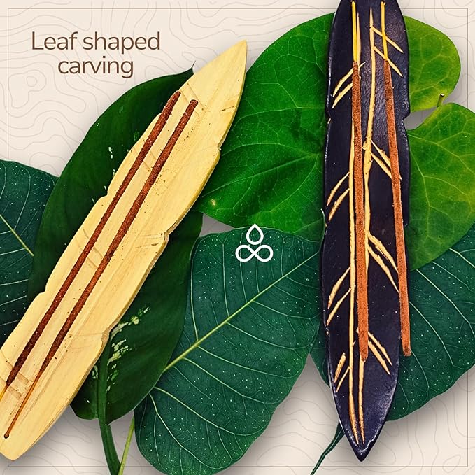 Handmade Wooden Incense Holder - Pack of 2 Incense Holder for Sticks | Double Coloured Leaf Shaped Insence Trays | Natural Mango Wood Insence Holder for Relaxation and Meditation (10 Inch) - Bloomnest