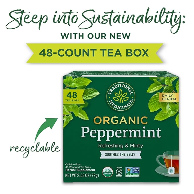 Traditional Medicinals Tea, Organic Peppermint, Soothes Your Belly, Refreshing & Minty, 48 Tea Bags - Bloomnest