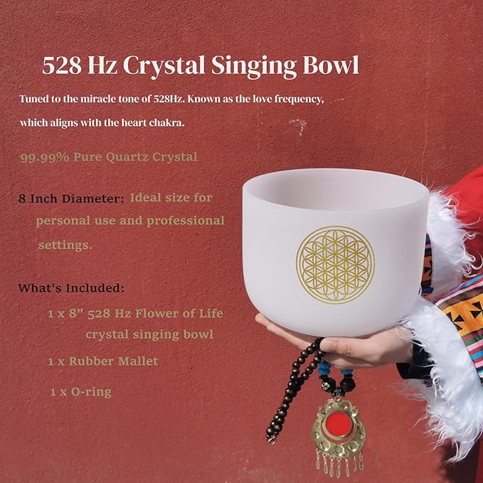 528HZ 8 Inch C Note Flower of Life Crystal Singing Bowl Sound Healing Crystal Bowl Meditation Sound Bowl Sound Bath Life Flower Singing Bowl With Bag - Bloomnest