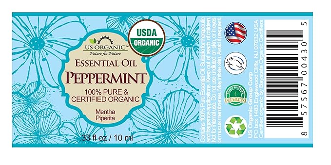US Organic 100% Pure Peppermint Essential Oil - USDA Certified Organic - 10 ml Pack of 2 - w/Improved caps and droppers (More Size Variations Available) - Bloomnest