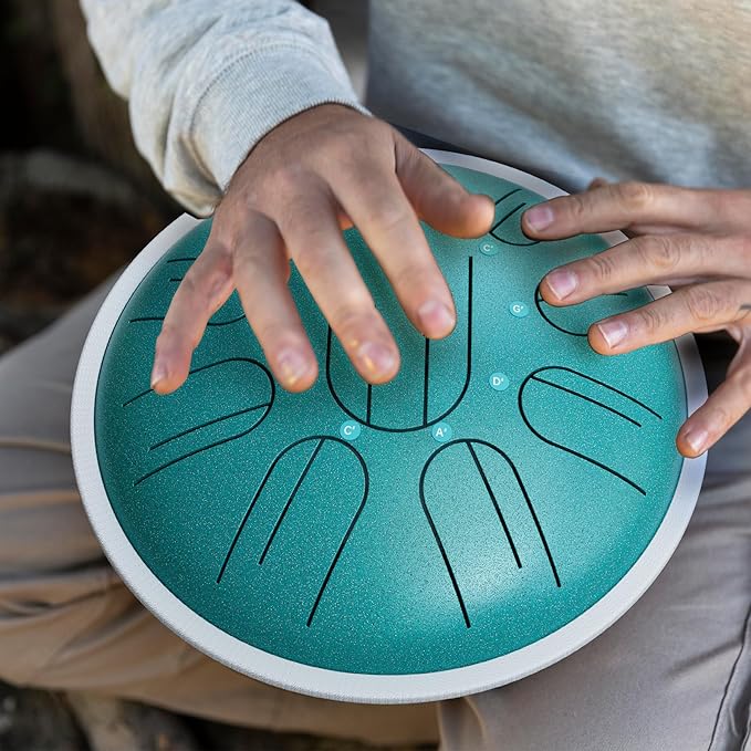 Steel Tongue Drum, 10 Inch 10 Notes Hanpan, G Major, Hand Pan Drums Mallets and Carry Bag, Malachite Green - Bloomnest
