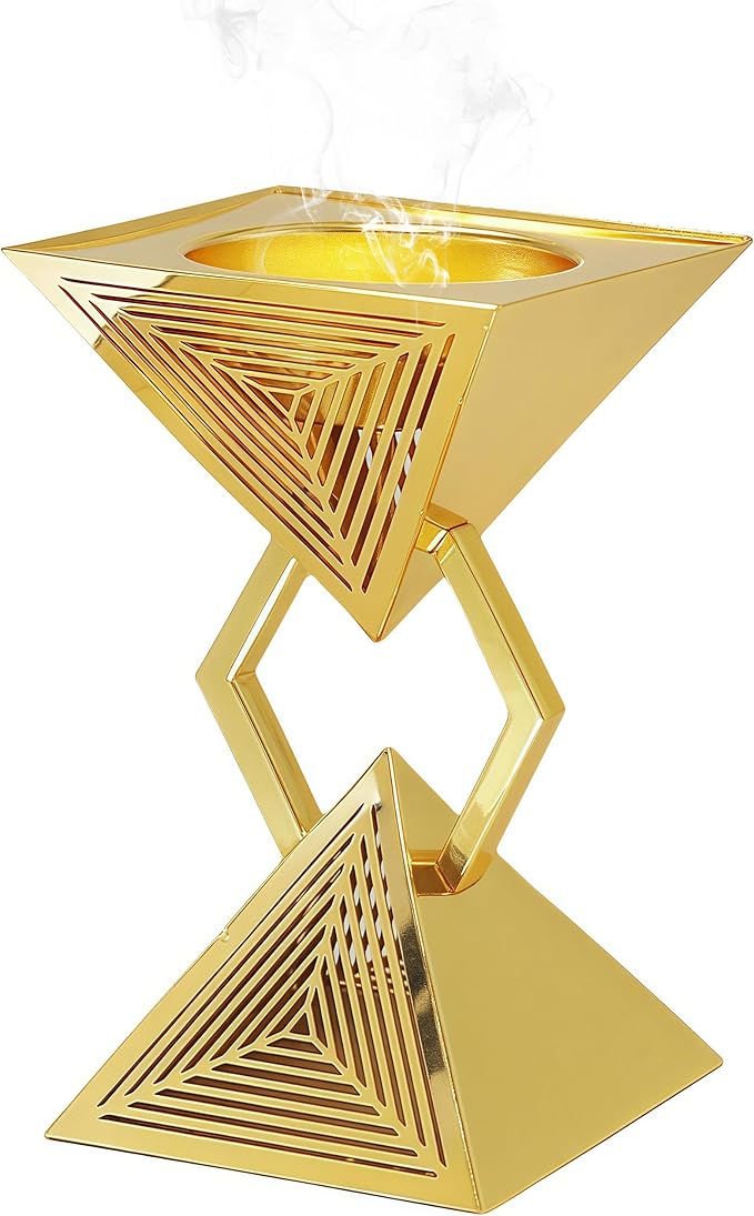 Geometric Charcoal Incense Burner Holder- Gold Electroplated Metal Burner with Anti-Oxidation Coating, Premium Bakhoor Burner for Home Decor and Meditation, Unique Triangle Design Spiritual Gift - Bloomnest