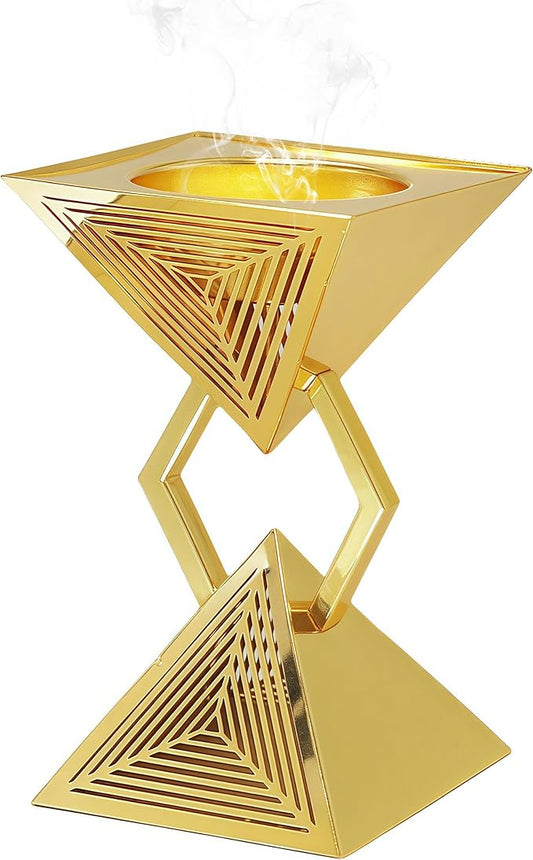 Geometric Charcoal Incense Burner Holder- Gold Electroplated Metal Burner with Anti-Oxidation Coating, Premium Bakhoor Burner for Home Decor and Meditation, Unique Triangle Design Spiritual Gift - Bloomnest
