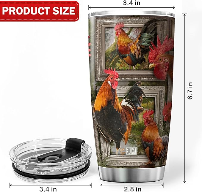 Chicken Tumbler For Chicken Lovers Insulated Rooster Cup With Lid 20 Oz Funny Farm Animal Print Stainless Steel Travel Coffee Mug With Chickens Birthday Present For Women - Bloomnest