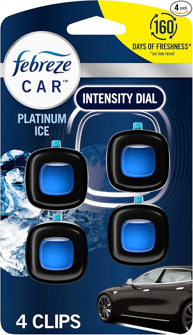 Febreze Car Air Freshener Vent Clip Platinum Ice Scent, .07 oz. Car Vent Clip, Pack of 4 - Bloomnest