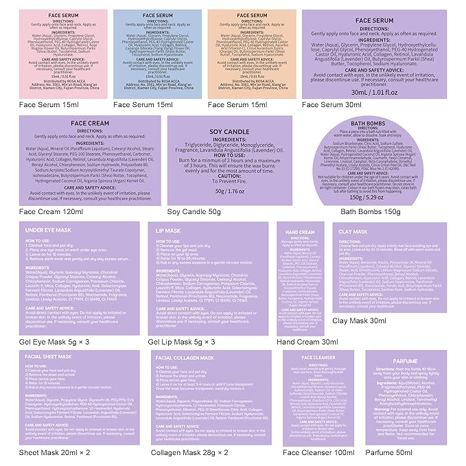 33 pcs Valentines Day Gifts for Women, Lavender Spa Bath & Body Gift Set, Face Sheet Mask Skin Care, Hydrogel Mask, Lip Gloss, Cosmetic Bag, Serum, Necklace, Cleanser, Gua Sha, Mother Day, Birthday - Bloomnest
