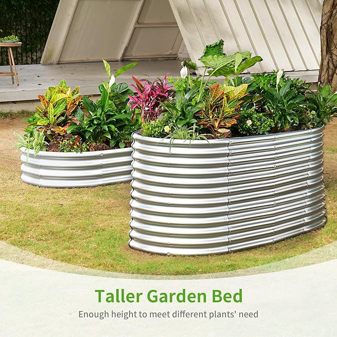 Land Guard 6x3x3ft Oval Galvanized Raised Garden Beds, Large-Capacity Metal Planter Box Outdoor, Durable Deep Raised Garden Bed 3ft Tall, Raised Beds for Gardening Vegetables, Classic Silver - Bloomnest