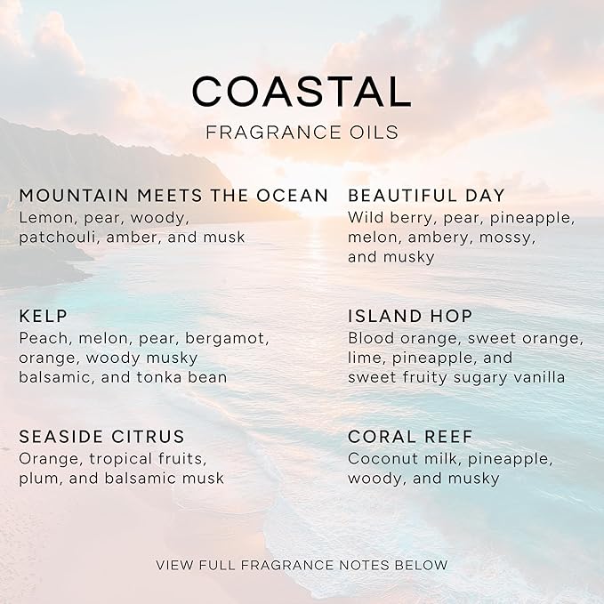 Eternal Essence Oils Coastal Set of 6 Premium Fragrance Oils - Includes Mountain Meets Ocean, Seaside Citrus, Island Hop, Kelp, Beautiful Day, and Coral Reef Scented Oils - 10ML - Bloomnest