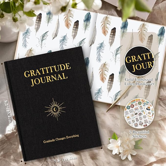 Lanpn Daily Gratitude Journal for Men Woman, 4 Month Mindfulness & Affirmation Planner, 7.8"x9.2" The 5 Minute Grateful Diary, Guided Reflection with Positivity Prompts Undated Notebook, Black - Bloomnest