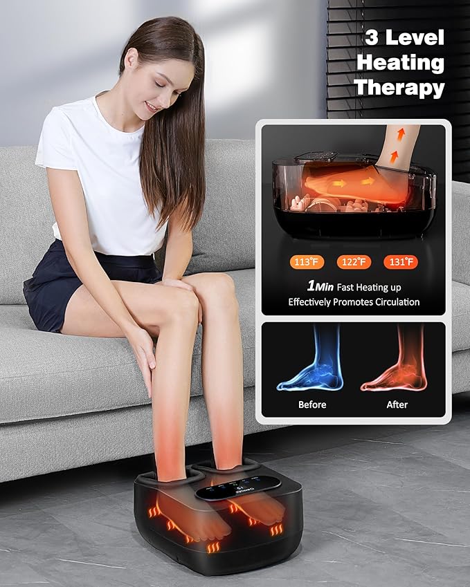 Foot Massager with Heat and Remote, Shiatsu Deep Kneading Feet Massager for Plantar Fasciitis & Neuropathy, Foot Warmer, Gifts for Mom Women Men Dad, Fits Up to Men Size 12 - Bloomnest