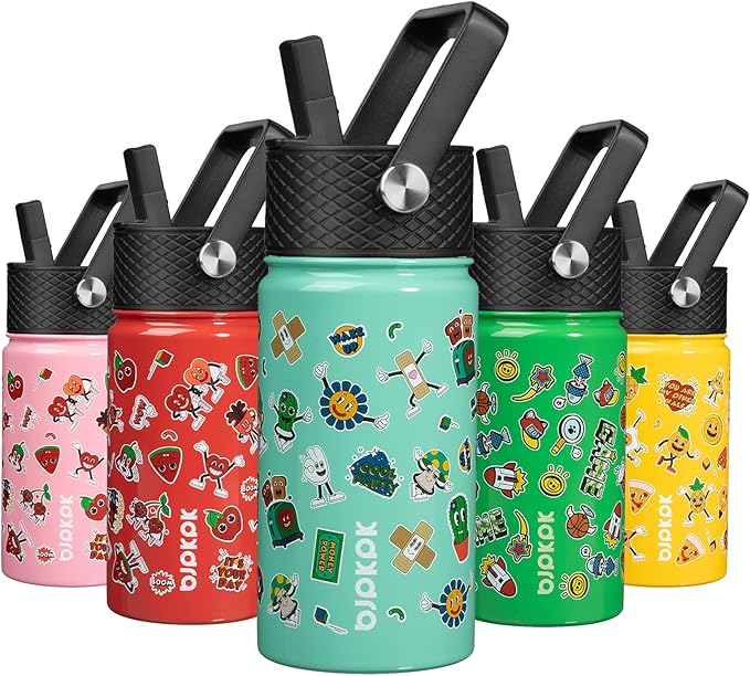 BJPKPK Insulated Water Bottle with Straw Lid, 15 oz Stainless Steel Metal Water Bottles, Reusable Leak Proof BPA Free Water Bottles, Cups, Thermo, Spring Party-Green - Bloomnest