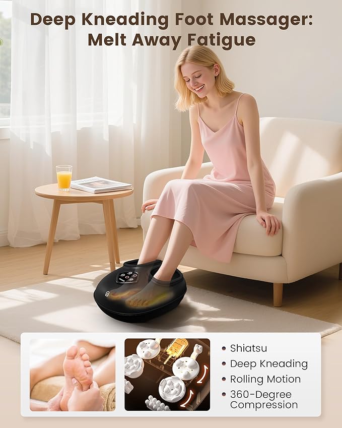 COMFIER Foot Massager with Heat, Shiatsu Foot Massager Machine for Plantar Fasciitis, Keading & Compression for Neuropathy Pain, Gifts for Women Men, Fits Up to 14 - Bloomnest