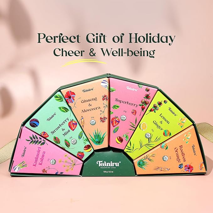 Teaniru, Fruit & Herb Tea Assortment - Pack of 20 | 6 Exotic Flavors x 25 g | Tea Gift Box for Family, Friends & Employees | Bulk Gifts for Corporates & Clients | Thanks Giving - Bloomnest