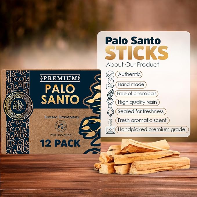 Palo Santo Smudging Sticks – 12 Pack (4 oz / 110 g) | Natural Palo Santo Incense Sticks from Peru | Resin-Rich Aromatic Sticks for Smudging & Meditation OLABLUE