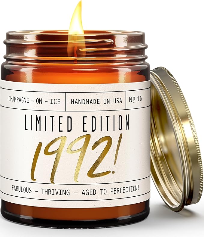 33rd Birthday Gifts for Women - 'Limited Edition 1992' Soy Candle, w/Champagne on Ice I 33 Birthday Gifts for Women I 33rd Gift for Her Ideas I 9oz Reusable Jar, 50Hr Burn, Made in USA - Bloomnest