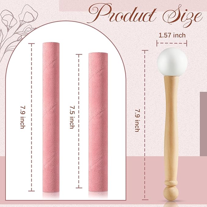 Nuanchu 3 Pieces Crystal Singing Bowl Mallet Set, Include Thick Suede Striker Solid and Hollow Sound Bowl Stick, Crystal Singing Bowl Rubber Mallet with Wood Handle for Playing Bowl (Pink) - Bloomnest