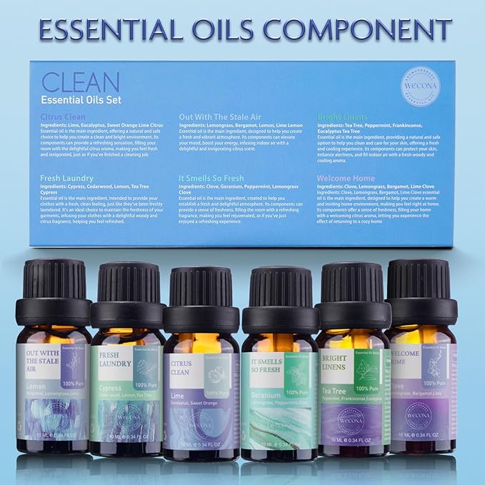 Essential Oils for Laundry - 100% Pure Essential Oils for Diffusers for Home,6x10ml(Clean)- Aromatherapy Oils for Humidifiers,Wool Dryer Balls,Clean Linen - Bloomnest