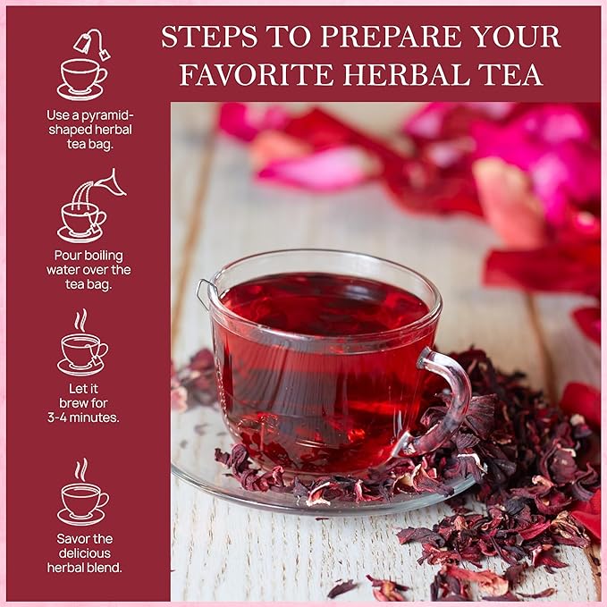 Tealeaf & Co. Hibiscus Tea with Hibiscus Flowers Extract - Pure Herbal Tea Bags Blended with Fresh Herbs - Flavored Herbal Blend - Low Caffeine - Gluten Free - 50 Teabags - Bloomnest