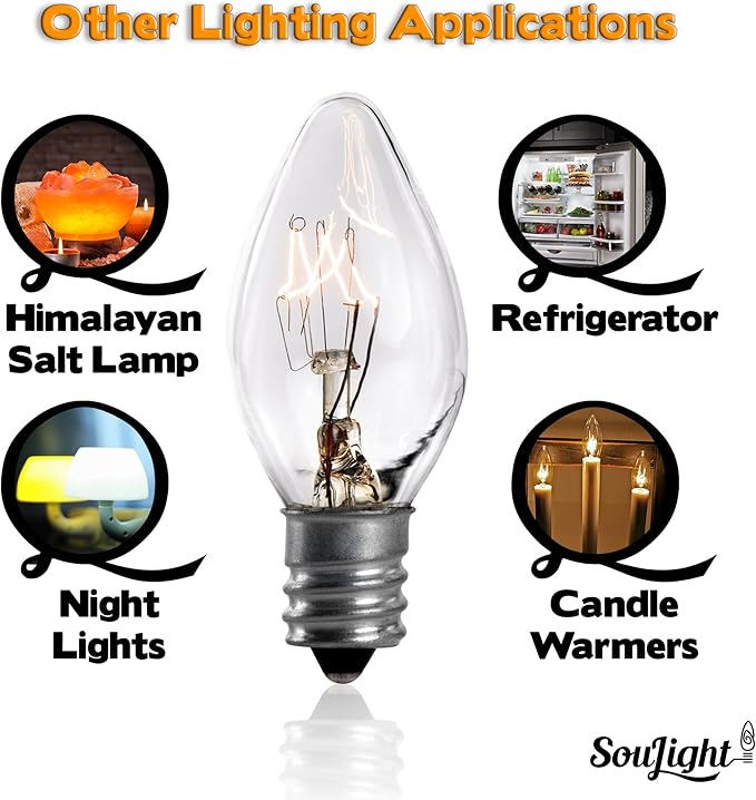 Salt Lamp Light Bulb - 15 Watt Replacement Bulbs for Himalayan Salt Lamps & Baskets, Chandeliers, Candle & Wax Warmers, Night Light Bulbs. E12 Socket, C7, Warm White – 12 Pack - Bloomnest