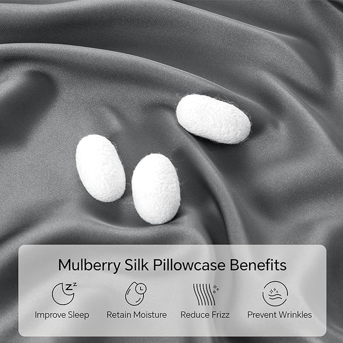 INFIIXSO Mulberry Silk Pillow Cases King Size Set of 2, Silk Pillowcase with Hidden Zipper 20"x36", Extraordinary Smooth and Soft Pillow Case for Hair and Skin(Dark Grey, 2 Pack) - Bloomnest