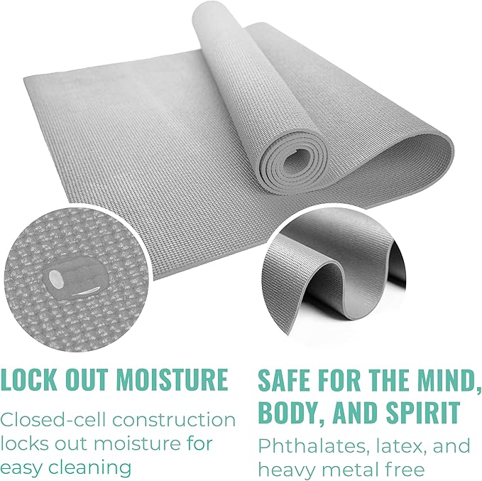 12-Pack Classic Yoga Mat With Carrying Strap, 68" x 24" Non Slip Exercise Mat, 4mm Thick Gym Mat, Bulk Non Toxic Yoga Mats for Home Workout, Schools, Classroom, and Studios - Bloomnest