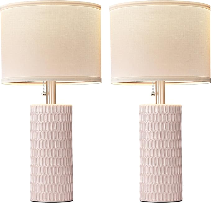 Table Lamps for Living Room Set of 2, Ceramic Table Lamps for Bedroom, 20" Modern Lamps for Night Stands, Pink - Bloomnest