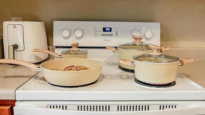 MAISON ARTS Pots and Pans Set Non Stick, Kitchen Cookware Sets Nonstick, 12 Piece Granite Cooking Pot and Pan for Induction, Stovetop, Beige - Bloomnest