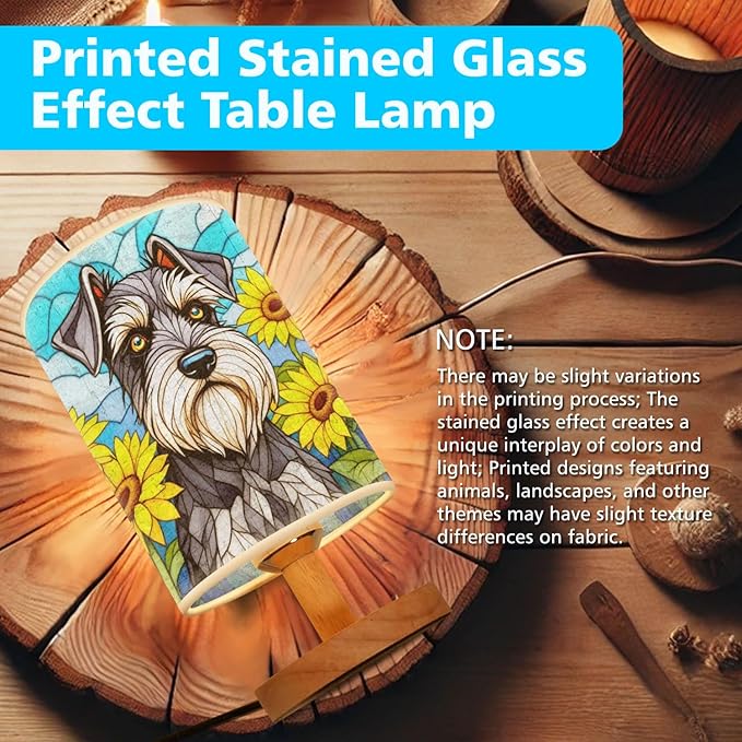 Miniature Schnauzer Table Lamp LED 3-Color Pressed Bedside, Dog Shade Lamp with Wood Base for Bedroom Living Room Desk Office - Bloomnest