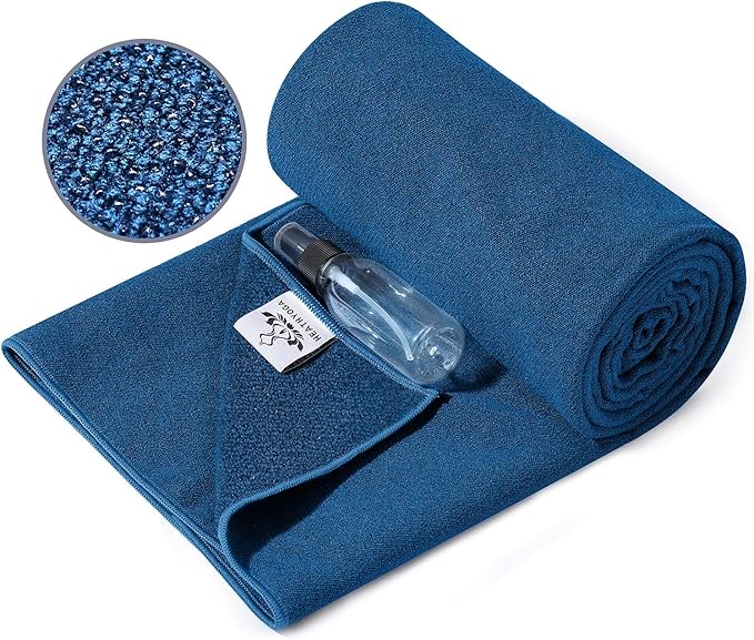 Heathyoga Yoga Mat Towel Non Slip for Hot Yoga Towel with Silicone Grip & Free Spray Bottle, 72"X26" Extra Large Microfiber Yoga Towel for Bikram, Pilates, Fitness