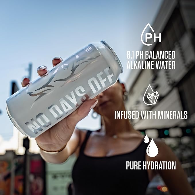 NO DAYS OFF Premium Water - 12 Pack, 16 fl oz, Still - 8.1pH Alkaline Ultra-Purified Reverse Osmosis with Electrolytes & Minerals - Calcium, Magnesium, Potassium - BPA-free 100% Recyclable Cans