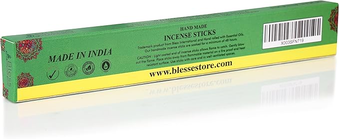 Bless-Green-Tea 100%-Natural-Handmade-Hand-Dipped-Incense-Sticks Organic-Chemicals-Charcoal-Free Purification-Relaxation-Positivity-Yoga-Meditation Best-Woods-Scent (25 Sticks (1.4 OZ)) BlessInternational
