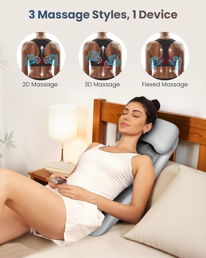 COMFIER Cordless Back Massage Chair Pad with Multi Functions, 2D/3D/Mix Shiatsu Neck and Back Massager with Heat, Chair Massager for Home Office Indoor/Outdoor Use - Bloomnest
