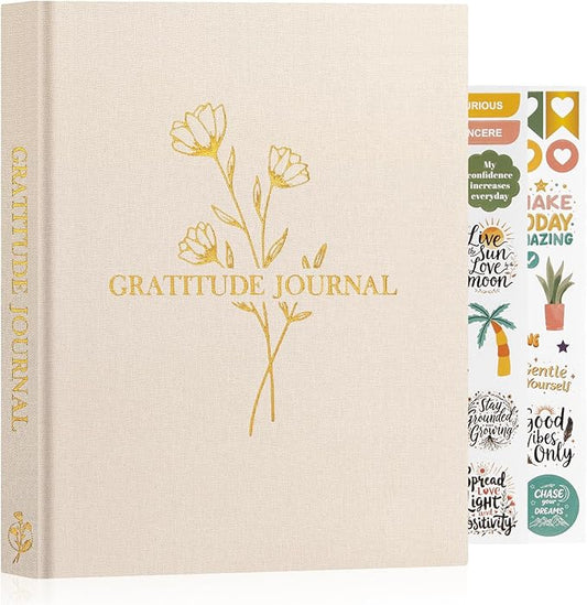 Lanpn Daily Gratitude Journal for Woman Men, 4 Month Mindfulness & Affirmation Planner, 7.8"x9.2" The 5 Minute Grateful Diary, Guided Reflection with Positivity Prompts Undated Notebook, Beige - Bloomnest