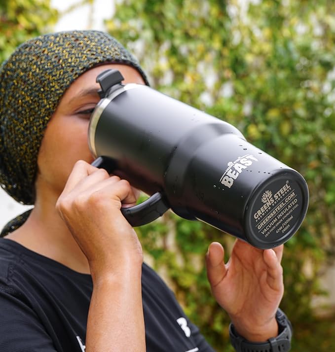 Beast 50 oz Tumbler Stainless Steel Vacuum Insulated Coffee Ice Cup Double Wall Travel Flask (Matt Black) - Bloomnest