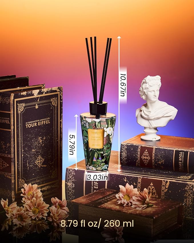 M&SENSE Jasmine Reed Diffuser with Sticks - 8.79fl oz Home Fragrance Non-Toxic Essential Oil Diffuser with Sticks, Air Freshner Gifts for Bedroom Bathroom Office