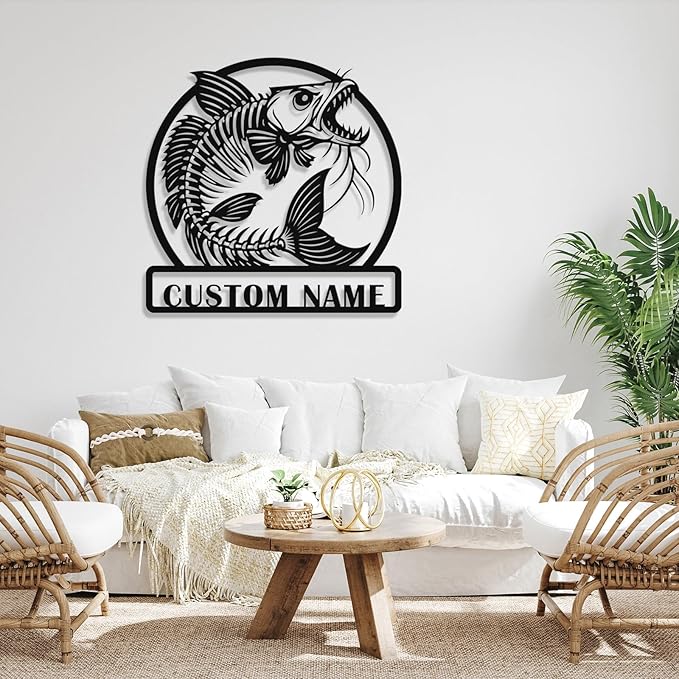 Personalized Catfish Metal Sign – Custom Name Fishing Wall Art – Iron Decoration for Cabins, Lake Houses, Man Caves, and Outdoor Spaces (Catfish-4) - Bloomnest
