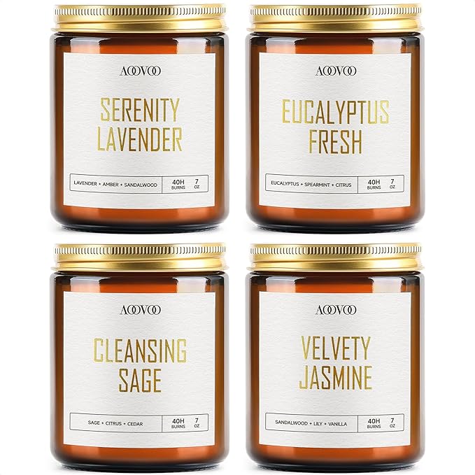 AOOVOO Candle Set - 4PC Scented Candles, 28 oz Soy Candles, Soy Candle for Home Scented, Sage/Jasmine/Eucalyptus/Lavender - Bloomnest