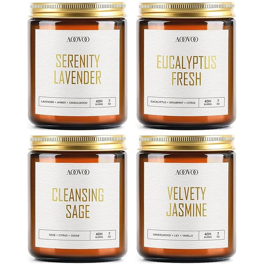 AOOVOO Candle Set - 4PC Scented Candles, 28 oz Soy Candles, Soy Candle for Home Scented, Sage/Jasmine/Eucalyptus/Lavender - Bloomnest