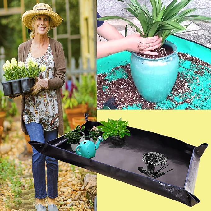 BIUWING 2 PCS Large Repotting Mat for Plant Transplanting and Mess Control, 43" X 29" Thickened Foldable Waterproof Plant Potting Tray, Portable Potting Mat Gardening Tray for House Plants Succulents - Bloomnest