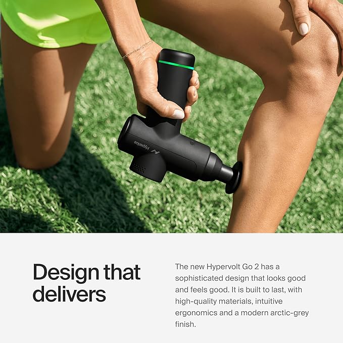 Hyperice Hypervolt Go 2 - Black - Featuring Quiet Glide Technology - Handheld Percussion Massage Gun - 3 Speeds, 2 Interchangeable Heads - Helps Relieve Sore Muscles and Stiffness - FSA-HSA Eligible - Bloomnest