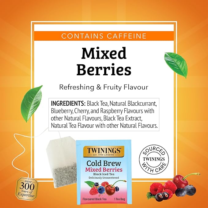 Twinings Mixed Berries Cold Brew Iced Tea Bags, 20 Count (Pack of 6), Unsweetened Flavoured Black Tea, Caffeinated, 120 Teabags - Bloomnest